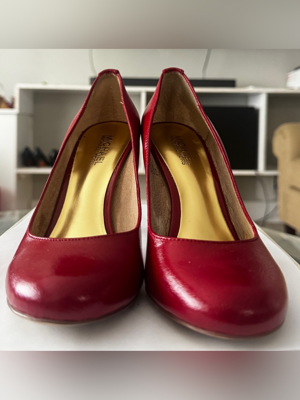 MICHAEL Michael Kors Glossy Red Patent Round-Toe Pumps